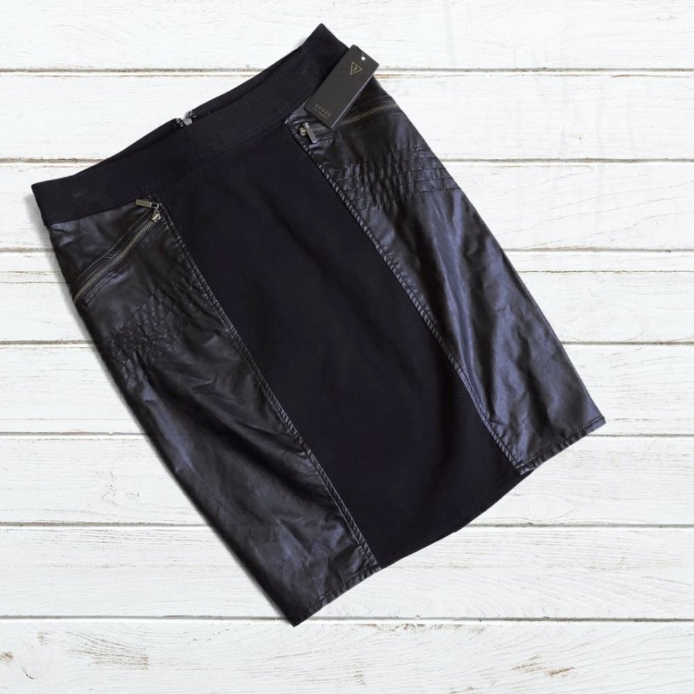 Guess Los Angeles Black/Faux Leather Skirt